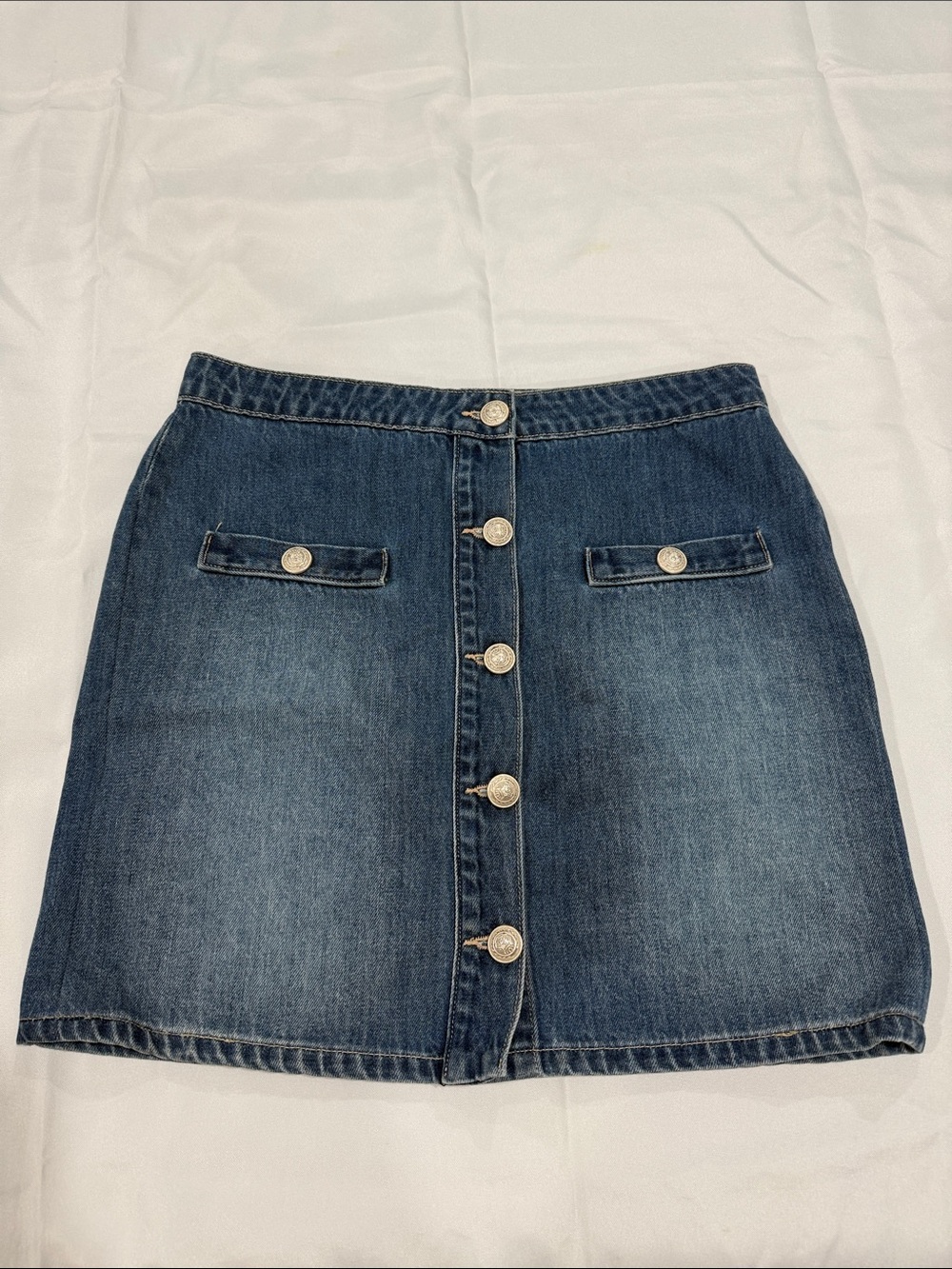 L'AGENCE Dark Blue Denim Button-Front Mini Skirt